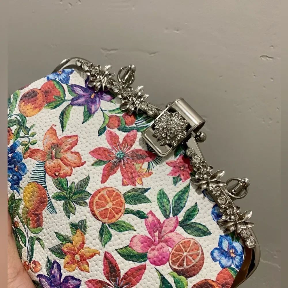 Handmade Genuine Embossed Leather Rhinestone Metal Frame Handbag & Small Purse - Picture 12 of 16